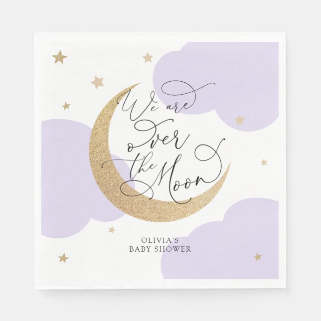 Guardanapo De Papel Purple Over the Moon Baby Shower (Frente)
