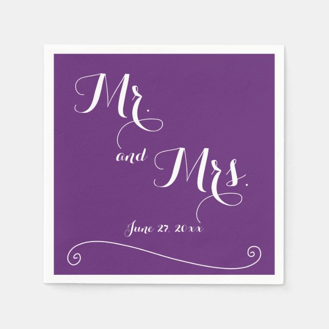 Guardanapo De Papel Purple personalizado Sr. e Sra. Wedding Napkins (Frente)
