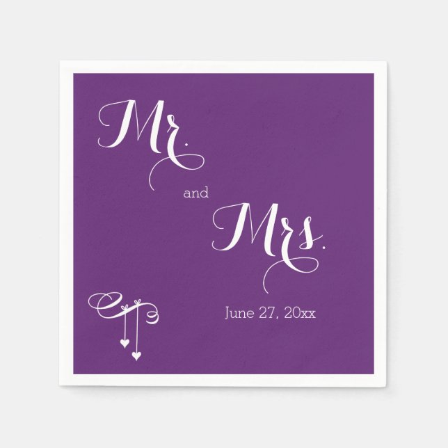 Guardanapo De Papel Purple personalizado Sr. e Sra. Wedding Napkins (Frente)