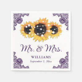 Guardanapo De Papel Purple Rustic Chic Lace Sunflower Wedding