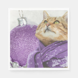 Guardanapo De Papel Purple Scarf Winter Cat Napkins