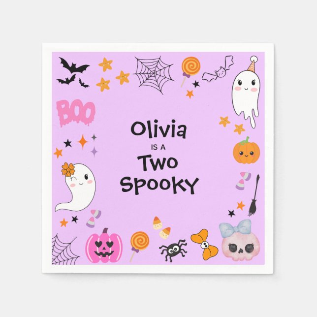 Guardanapo De Papel Purple Two Spooky  Cute Halloween 2nd Birthday (Frente)