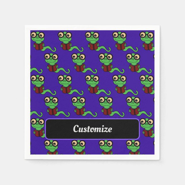 Guardanapo De Papel Púrpura do Bookworm Feliz (Frente)