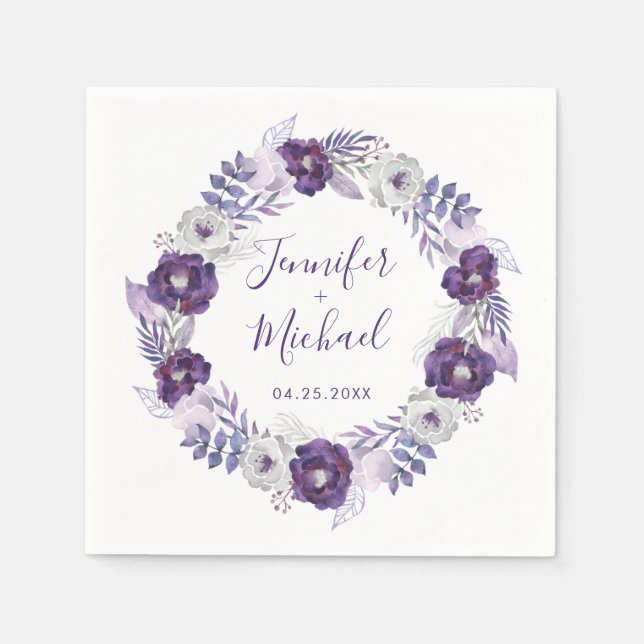Guardanapo De Papel Púrpura e Silver Watercolor (Frente)