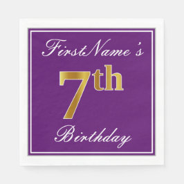 Guardanapo De Papel Púrpura Elegante, Faux Dourada 7 Birthday + Nome