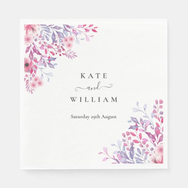 Guardanapo De Papel Púrpura Elegante Flores Selvagens Aquarela (Frente)