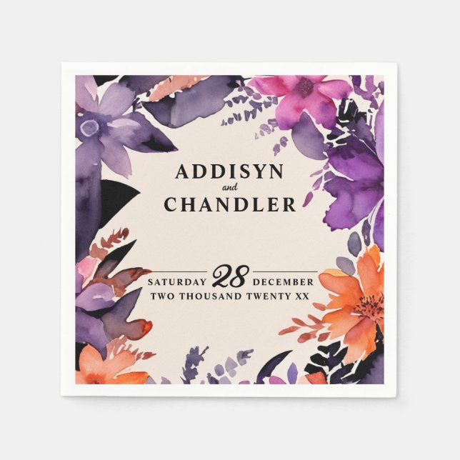 Guardanapo De Papel Púrpura Encantada + Casamento Floral de Halloween  (Frente)