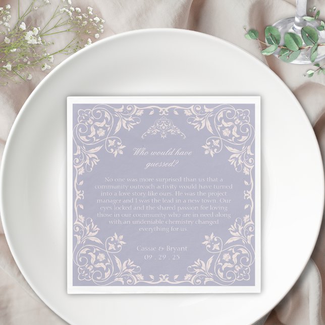 Guardanapo De Papel Púrpura Leve Que Teria Adivinhado Casamento (lavender purple fun facts wedding napkins for how when or where we met for the bride and groom decor)