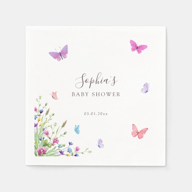 Guardanapo De Papel Púrpura Rosa-Borboleta Floral (Frente)