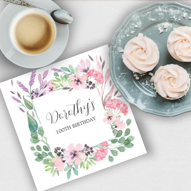 Guardanapo De Papel Púrpura rosa Dusta Flor Selvagem 100ª Festa de ani (Criador carregado)