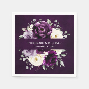 Guardanapo De Papel Púrpura Roxo Pera-marfim Casamento Floral Branco N