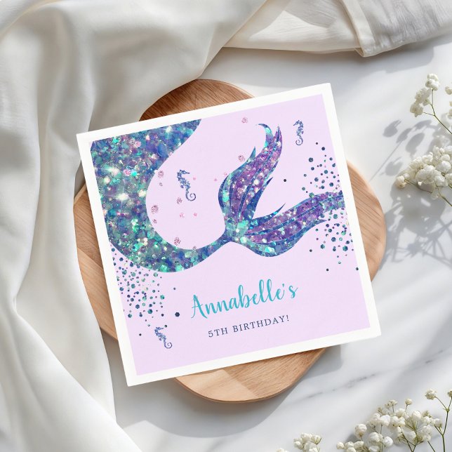 Guardanapo De Papel Púrpura Sereia Papel de Aniversário Napkin (Criador carregado)
