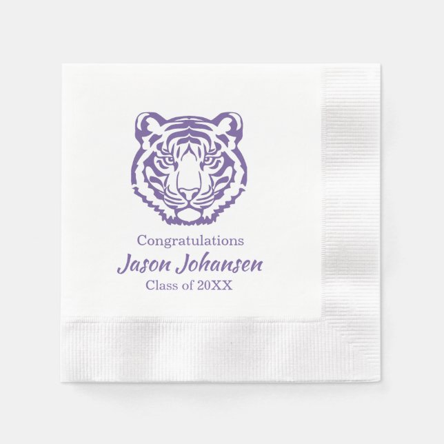 Guardanapo De Papel Púrpura Tiger Mascot Graduação Escolar Napkins (Frente)