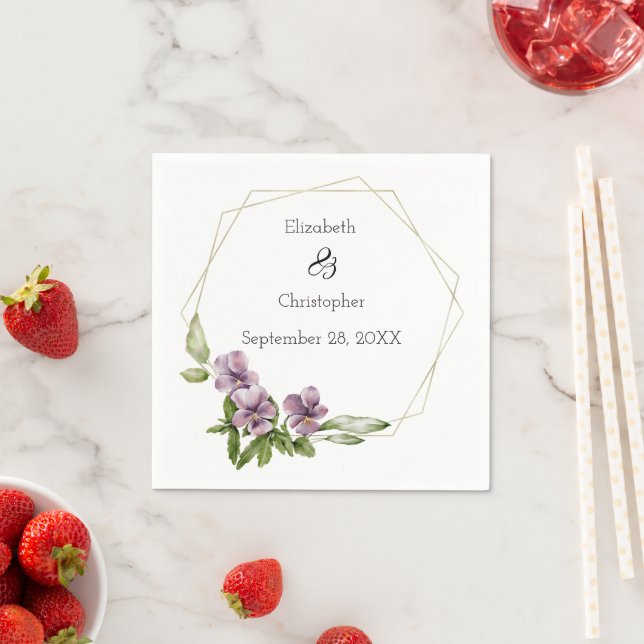 Guardanapo De Papel Púrpura Verde Floral Casamento Elegante Napkins (Insitu)