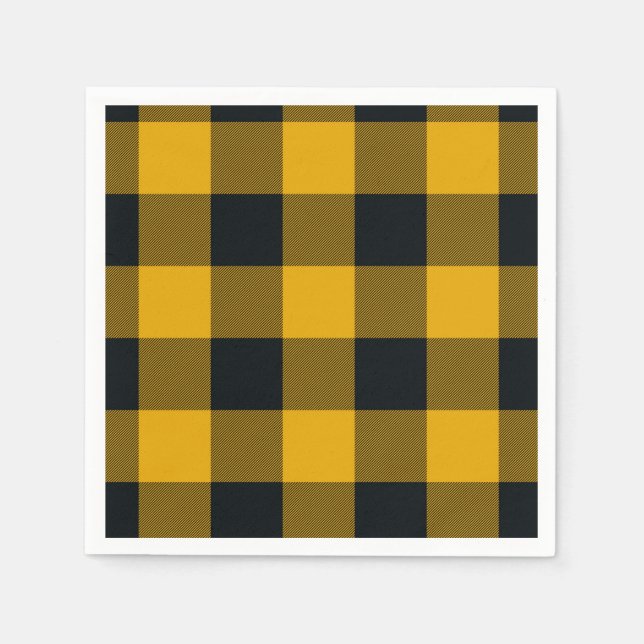 Guardanapo De Papel Quadrados Xadrez Amarelo e Preto Buffalo Plaid (Frente)