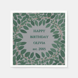 Guardanapo De Papel Quadro de eucalipto de texto personalizado - cinza