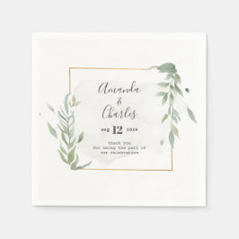 Guardanapo De Papel Quadro de Folhagem Dourado e Verde Moderno