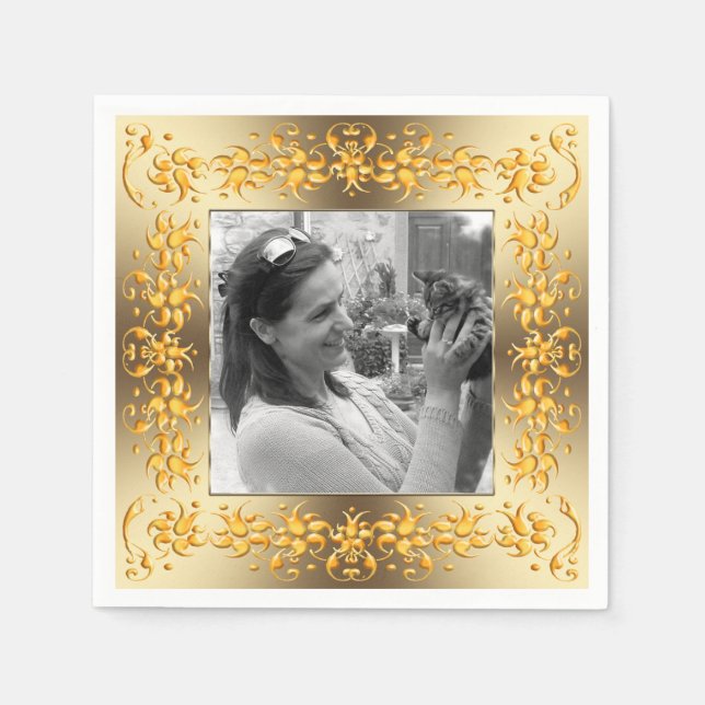 Guardanapo De Papel Quadro do ouro retrofloral. (Frente)