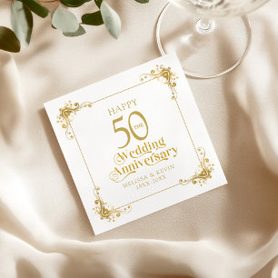 Guardanapo De Papel Quadro Dourado do Feliz 50º Aniversário de Casamen