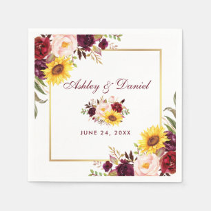 Guardanapo De Papel Quadro Dourado Floral de Watercolor Casamento