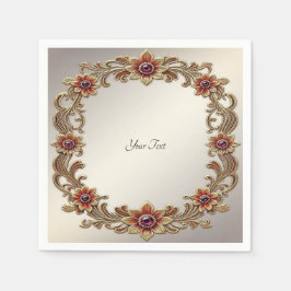 Guardanapo De Papel Quadro Floral Dourado com Pedras Vermelhas