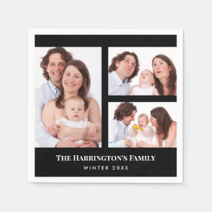 Guardanapo De Papel Quadro Preto de Colagem de Fotos da Família de Seç