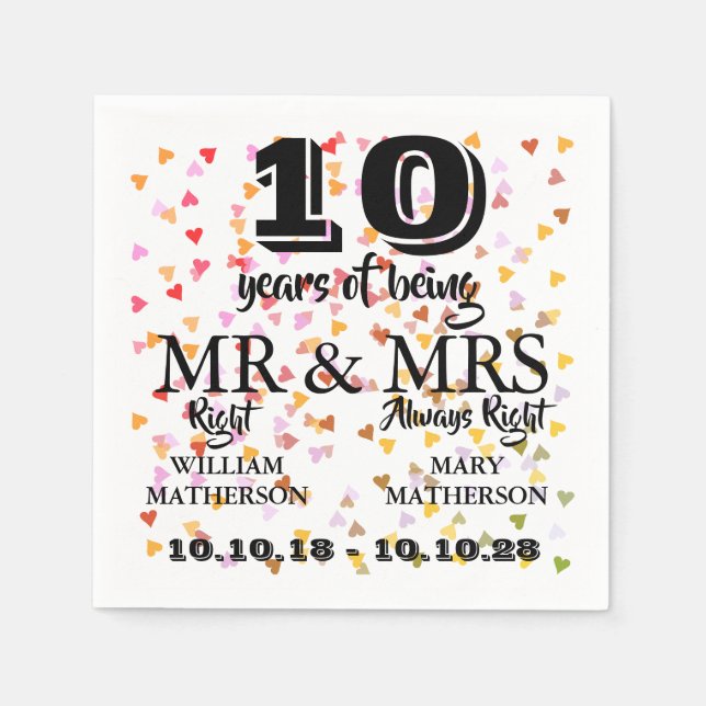 Guardanapo De Papel Qualquer Data Aniversário de Casamento Sr. Sra. Ce (Frente)