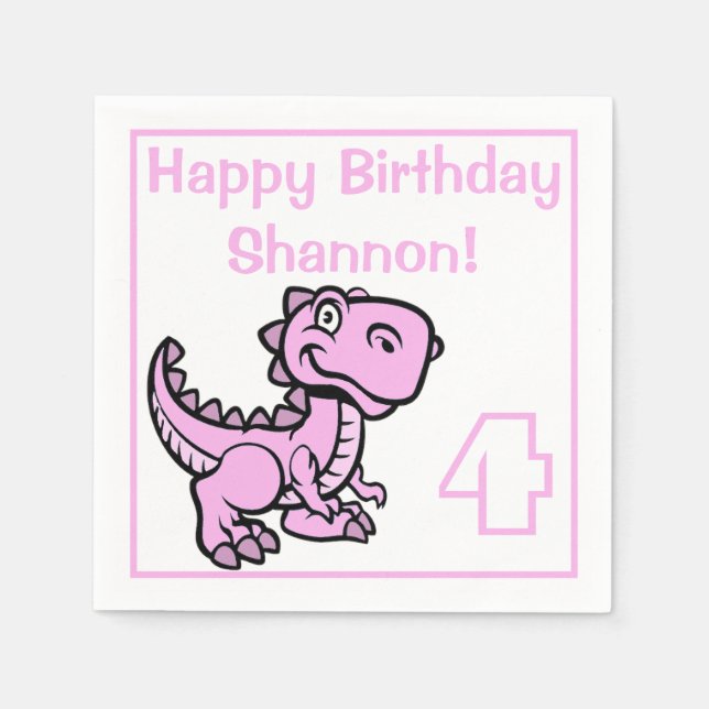 Guardanapo De Papel Qualquer Dinossauro Rosa T Rex Idade Aniversário (Frente)