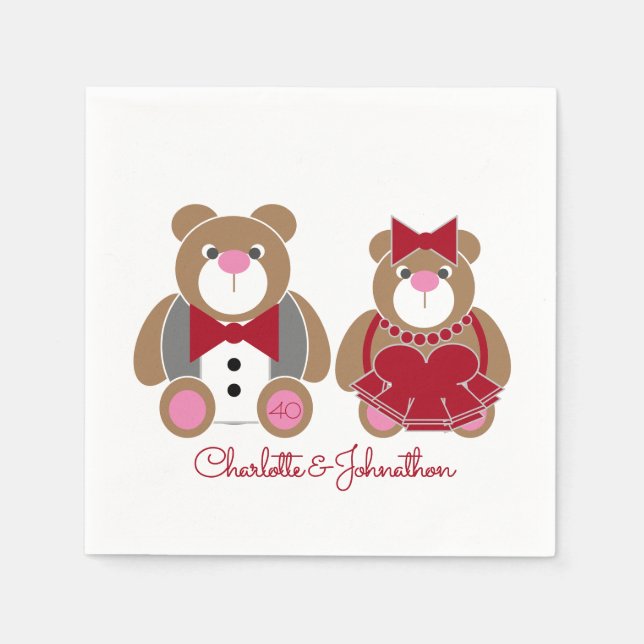 Guardanapo De Papel Quarenta aniversário de casamento do ursinho de pe (Frente)