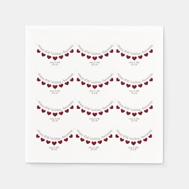 Guardanapo De Papel Quarenta Ruby Wedding Anniversário personalizado g (Frente)