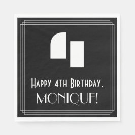 Guardanapo De Papel Quarto aniversário: Art Deco Inspira "4" + Nome