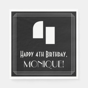 Guardanapo De Papel Quarto aniversário: Art Deco Inspira "4" + Nome