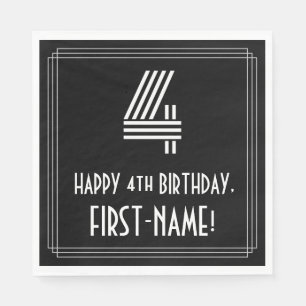 Guardanapo De Papel Quarto aniversário: Art Deco Inspira "4" + Nome