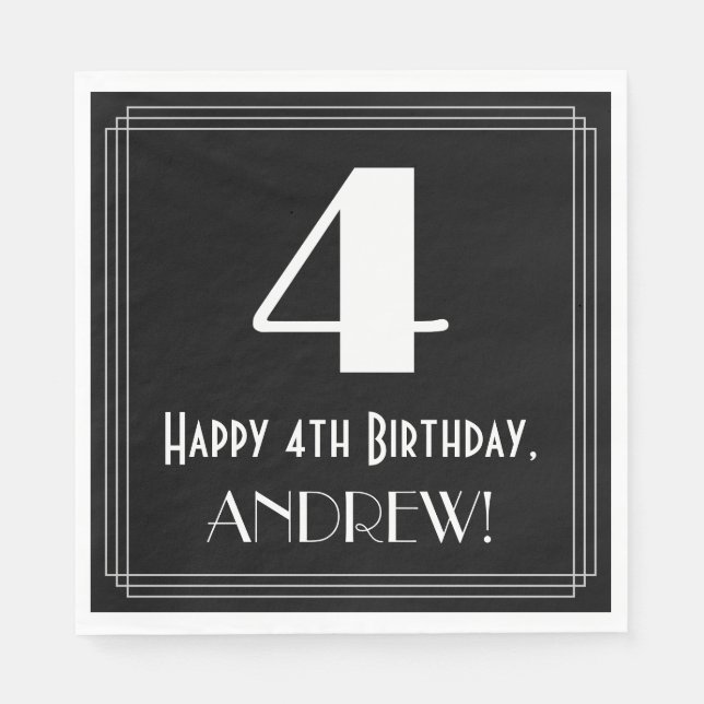 Guardanapo De Papel Quarto aniversário ~ Arte Deco Inspirou "4", Nome (Frente)