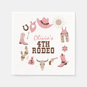 Guardanapo De Papel Quarto Rodeio Pink Western Cowboy 4º Aniversário