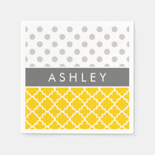 Guardanapo De Papel Quatrefoil amarelo e teste padrão de bolinhas