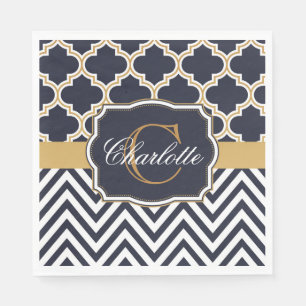 Guardanapo De Papel Quatrefoil Chevron Monograma