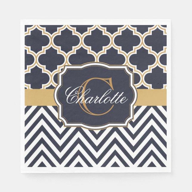 Guardanapo De Papel Quatrefoil Chevron Monograma (Frente)