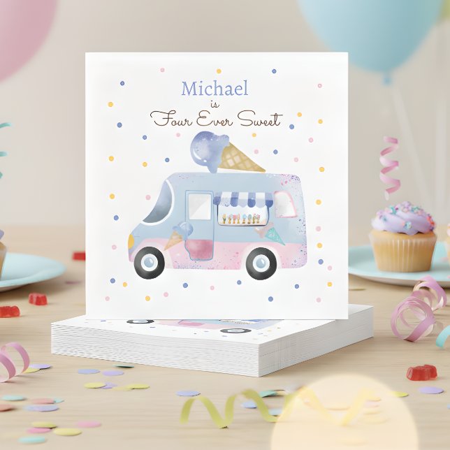 Guardanapo De Papel Quatro camionetas de sorvete doce no aniversário (Criador carregado)