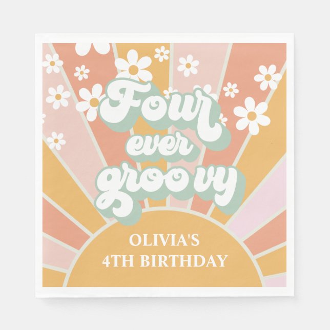 Guardanapo De Papel Quatro Ever Groovy Retro Sunshine Daisy aniversári (Frente)