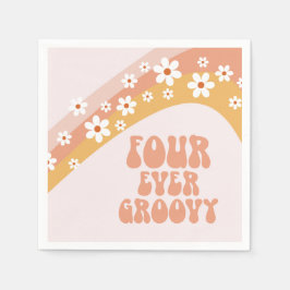 Guardanapo De Papel Quatro Groovy Retro Daisy Arco-íris 4º Aniversário