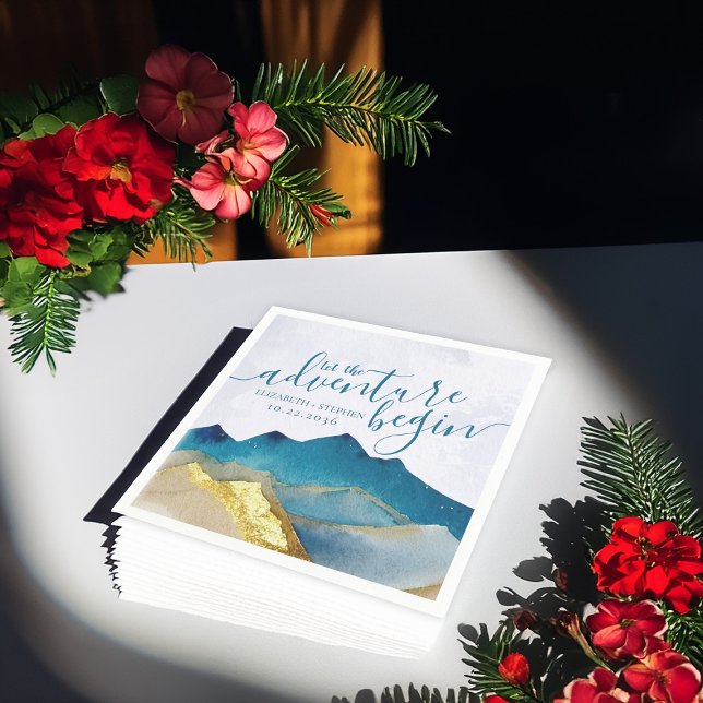 Guardanapo De Papel Que A Aventura Comece Um Casamento Dourado Azul De (Criador carregado)