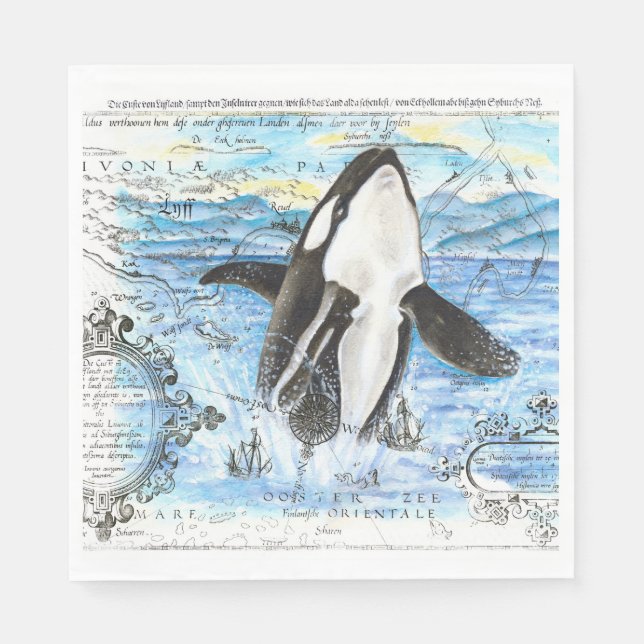 Guardanapo De Papel Quebrando Mapa Antigo da Orca (Frente)