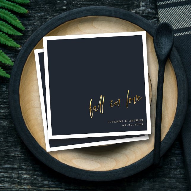 Guardanapo De Papel Queda Elegante no amor | Casamento Dourado (Elegant Gold Script_ Modern Love - Wedding Décor Napkins)