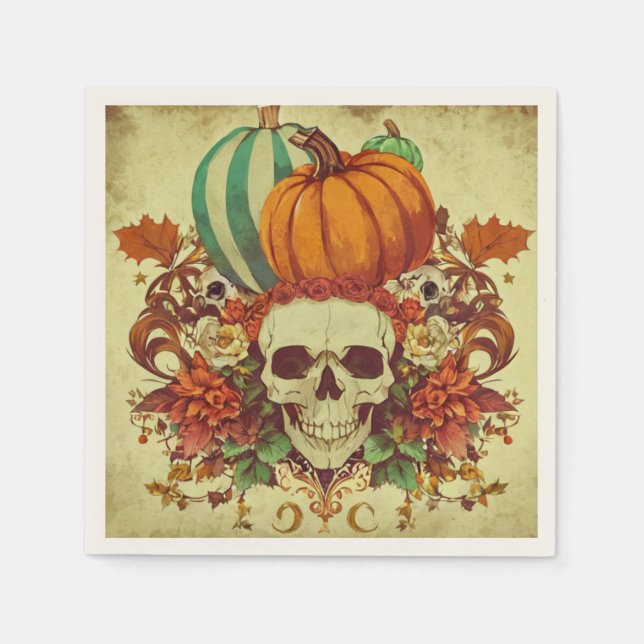 Guardanapo De Papel Queda/outono/Halloween/abóbora/esqueleto (Frente)