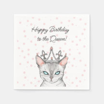 Queen Cat com Tiara Birthday Napkins
