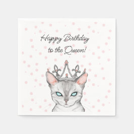 Guardanapo De Papel Queen Cat com Tiara Birthday Napkins