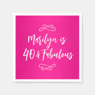 Guardanapo De Papel Quente-rosa Decorativo e Script Branco 40 e Fabulo