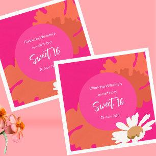 Guardanapo De Papel Quente Rosa e Laranja Floral Sessenta Festas de an