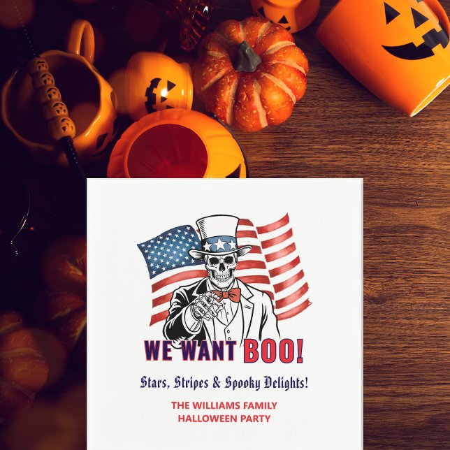 Guardanapo De Papel Queremos Boo Patriótico Festa de Figurino de Hallo (Uncle Sam Skeleton - We Want BOO! Red white and blue Halloween party)
